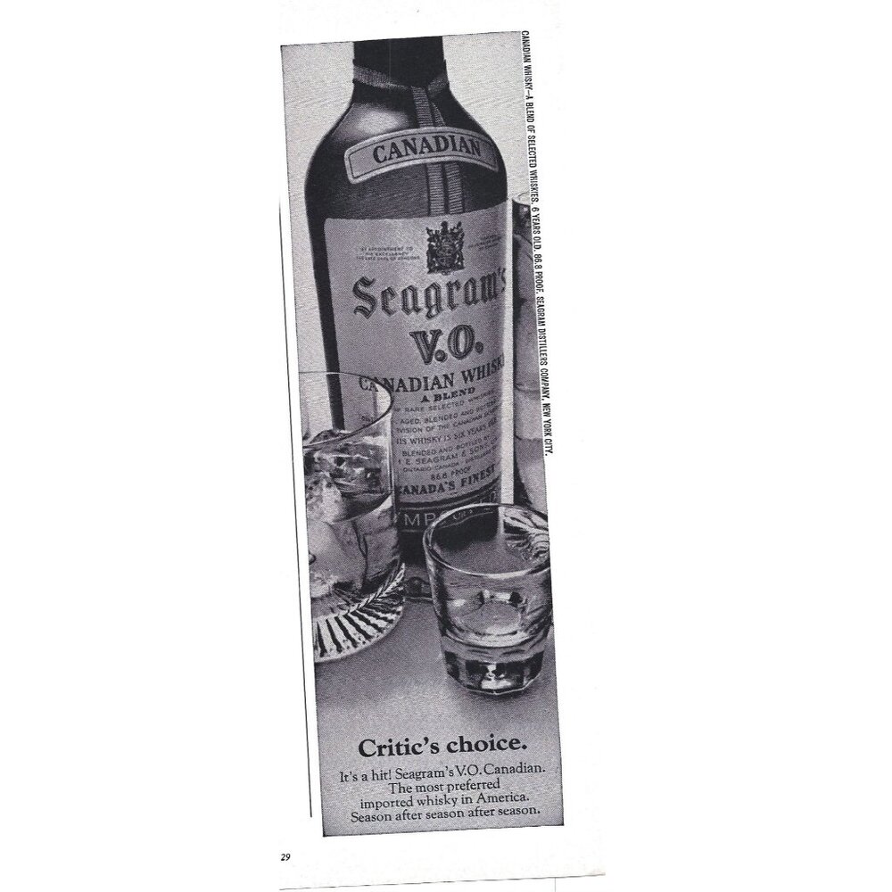 Seagram VO Canadian Whisky Advertisement 1970s Vintage Print Ad 9 inch
